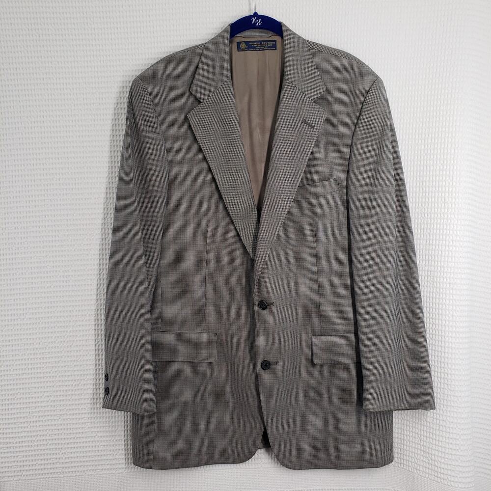 Vintage Brooks Brothers Mens 41L Gray Houndstooth Windowpane Wool Blazer Jacket